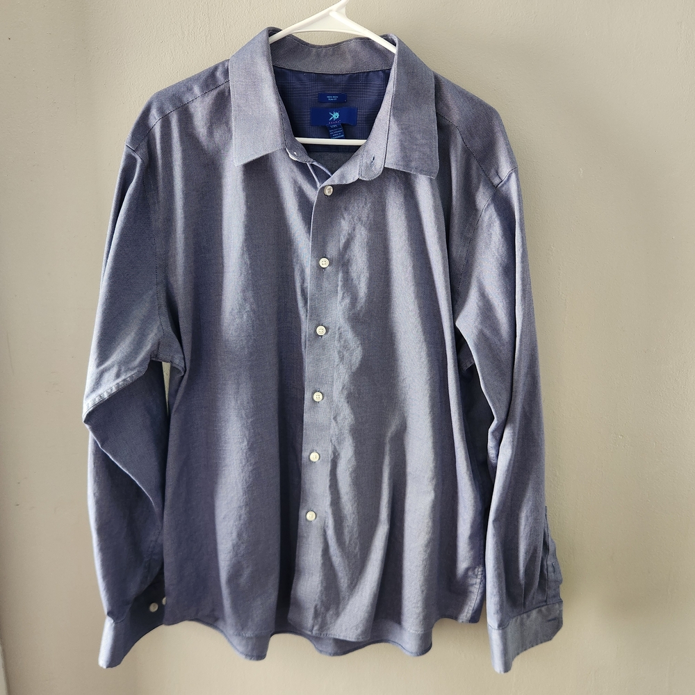 Egara XXL Men's Blue Gray Button-Up Business Casual Work Shirt Comfort Cotton